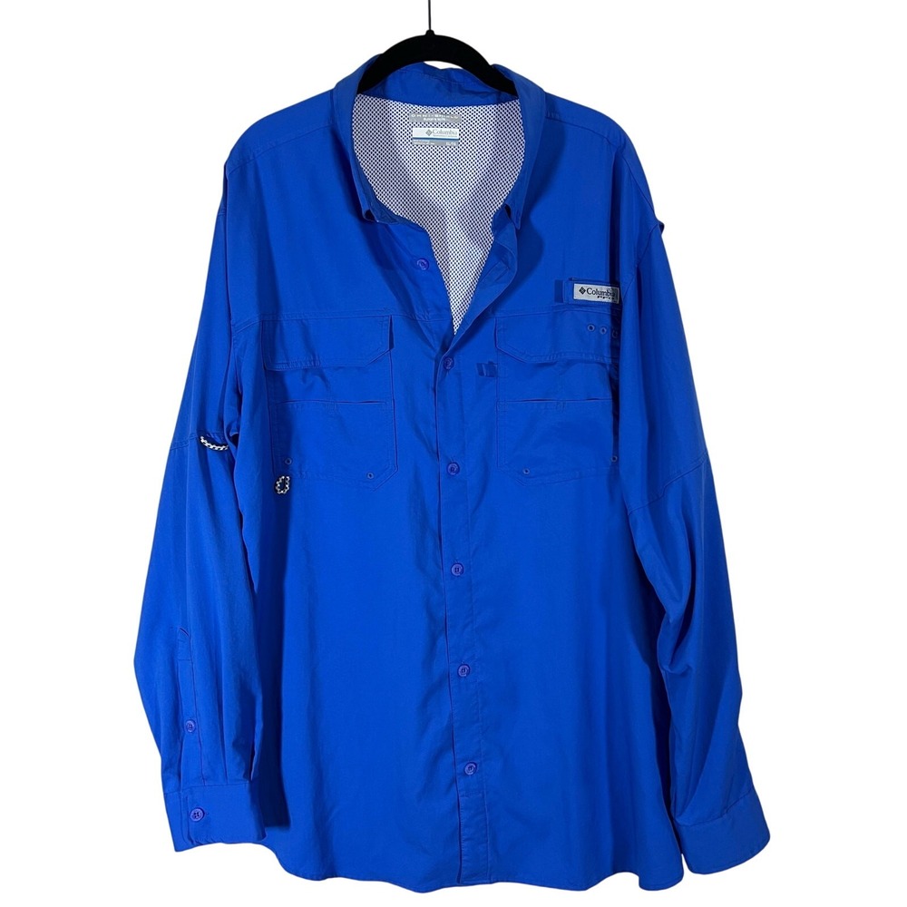 Columbia PFG Men's XL Button Up Blue Long Sleeve Omni Shade Fishing Outdoors